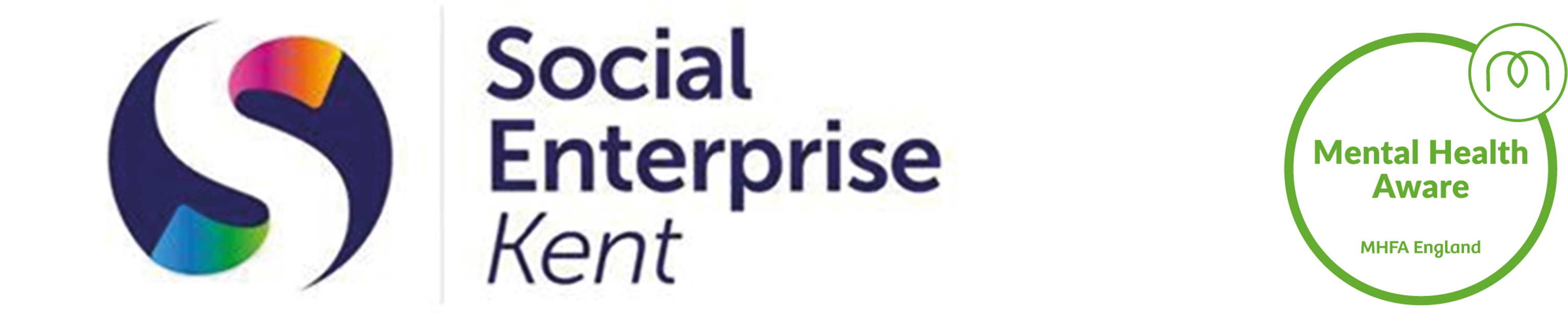 Social Enterprise Kent logo. Mental Health Aware MHFA England logo.